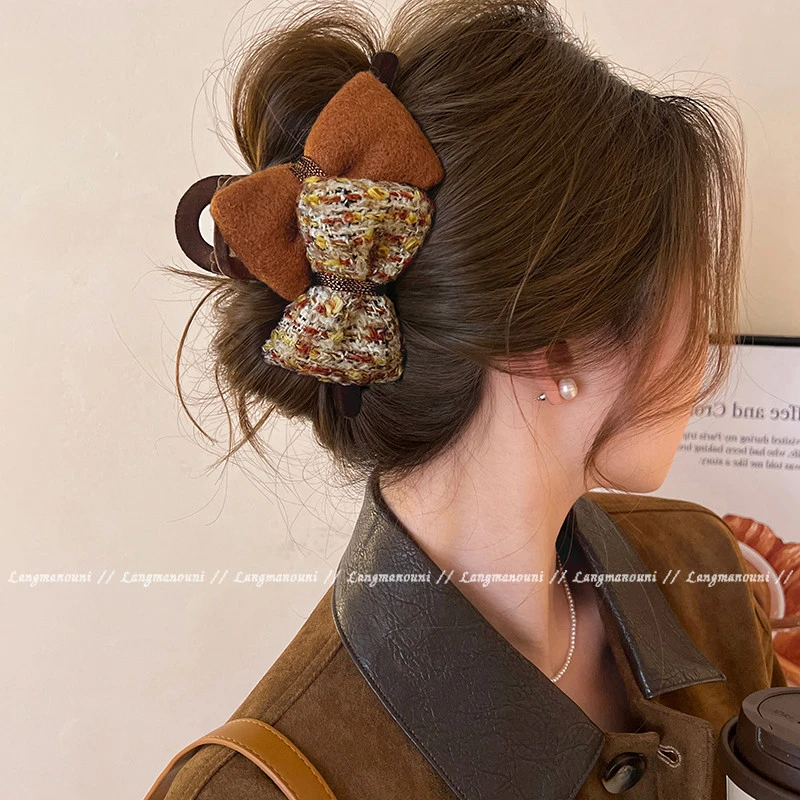 复古双面蝴蝶结抓夹女高级感2024新款冬鲨鱼夹发夹后脑勺大号发饰