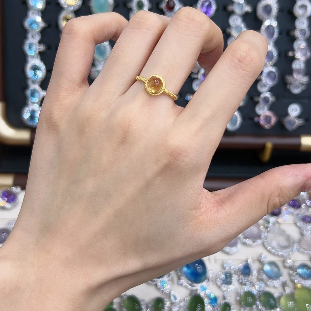 黄晶银S925镀金镶嵌戒指