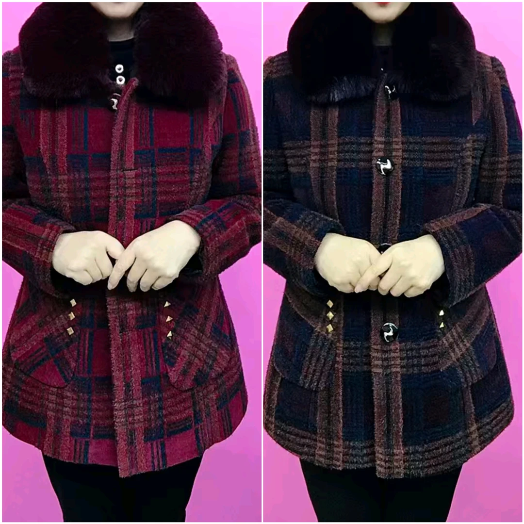 冬季中老年加绒款大方格外套【百搭】洋气妈妈装外套舒适保暖中老年