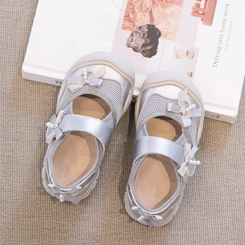 儿童凉鞋2025新款夏季女童镂空运动鞋银色夏鞋软底透气防滑单网鞋