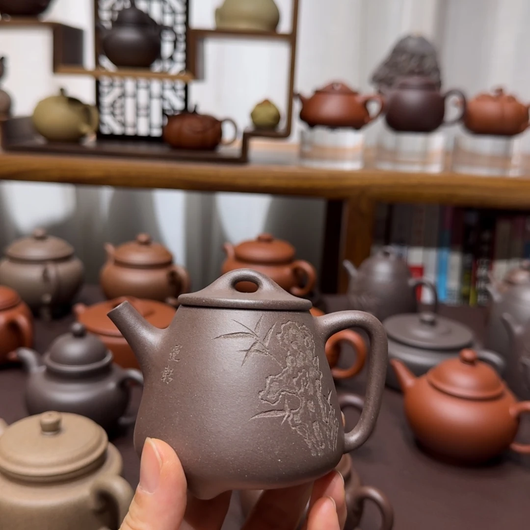 M***M茶壶紫砂紫泥高瓢150cc微微瑕