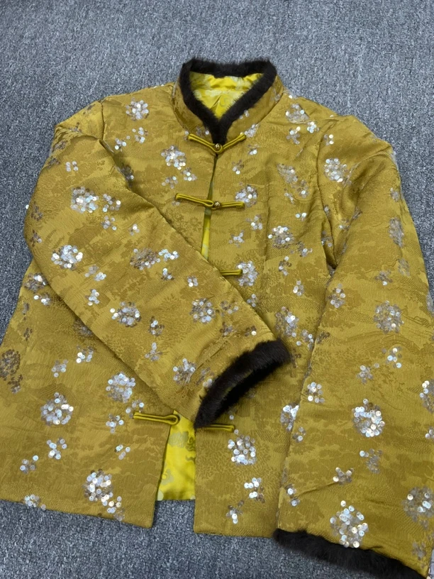 南油朱朱亮片夹棉黄色外套269