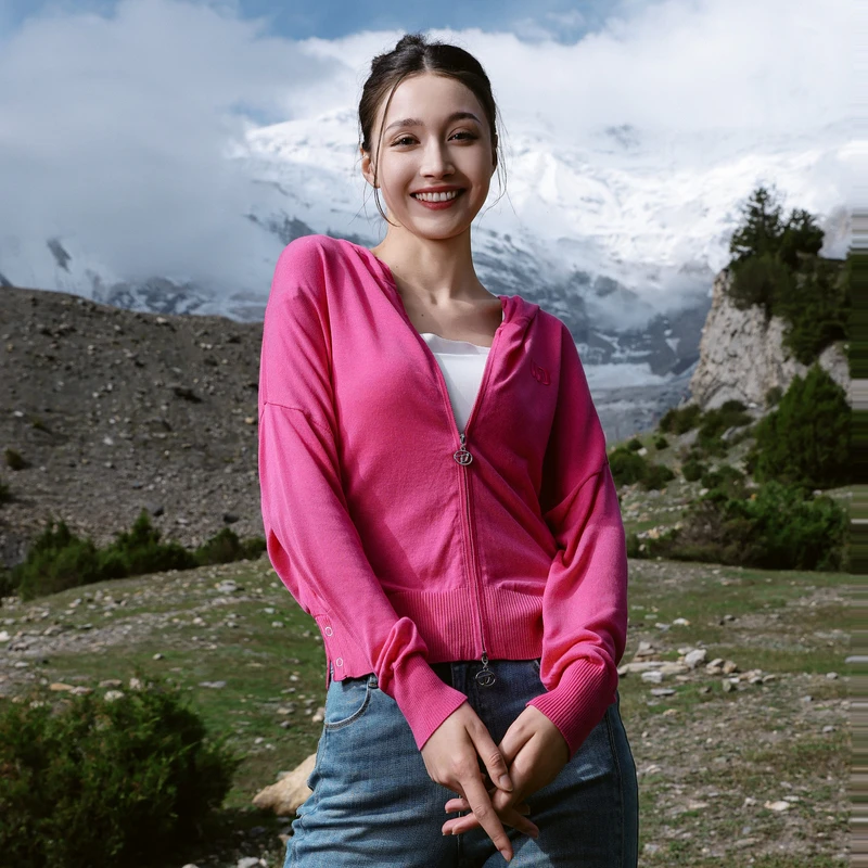 婉甸2025春季新品黑白粉三色长袖毛织开衫百搭风针织衫1241W27RX3