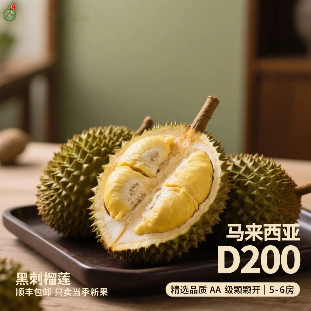 D200黑刺榴莲【顺丰包邮保五房肉】AA级精果 液氮树熟锁鲜 孕妇水果