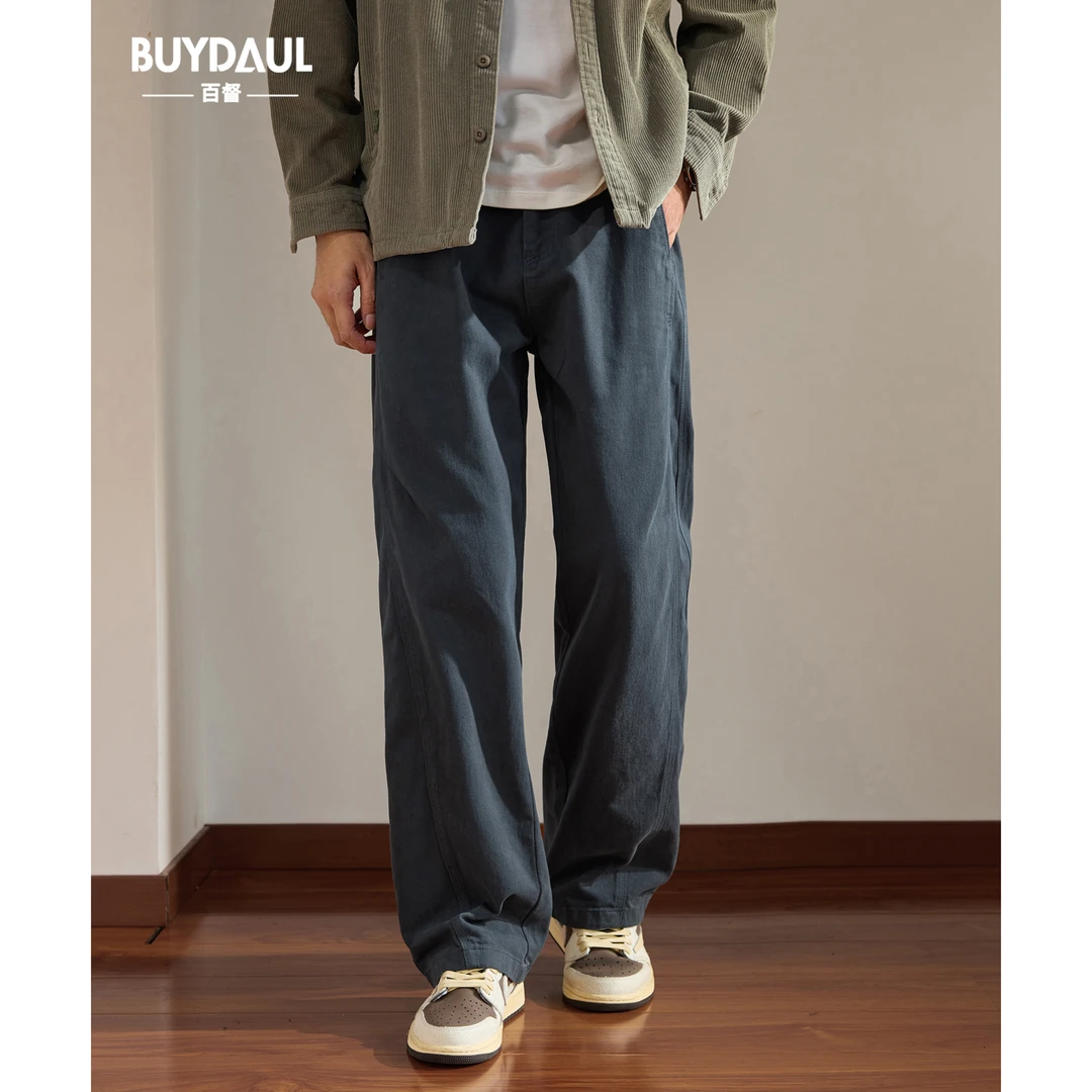 重磅纯棉直筒休闲裤男士秋冬季宽松复古潮流简约百搭加绒工装裤男