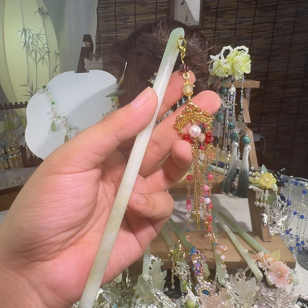 合金蛇纹石玉发饰