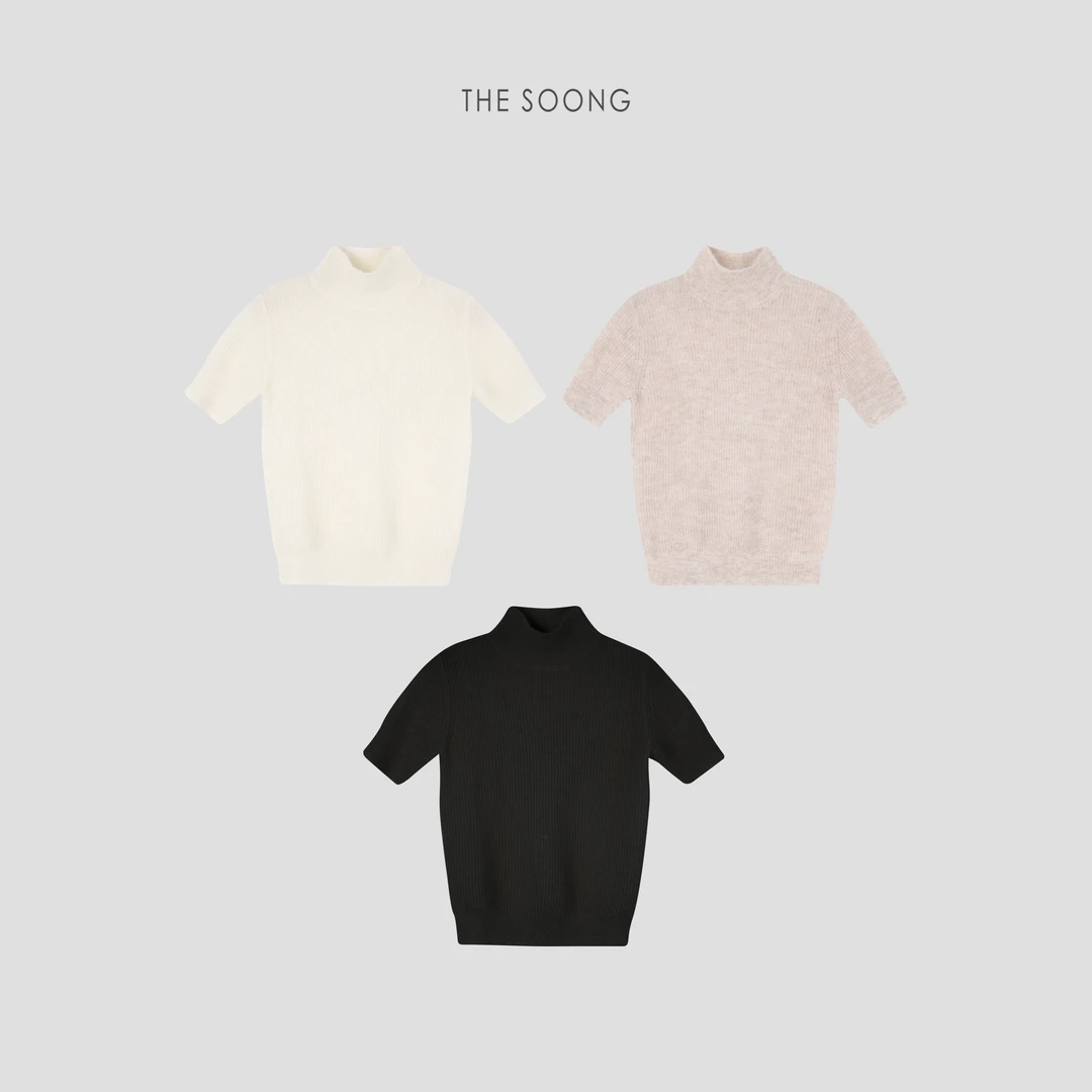 THESOONG|25年早春系列羊驼毛软糯半高领绒感短袖上衣