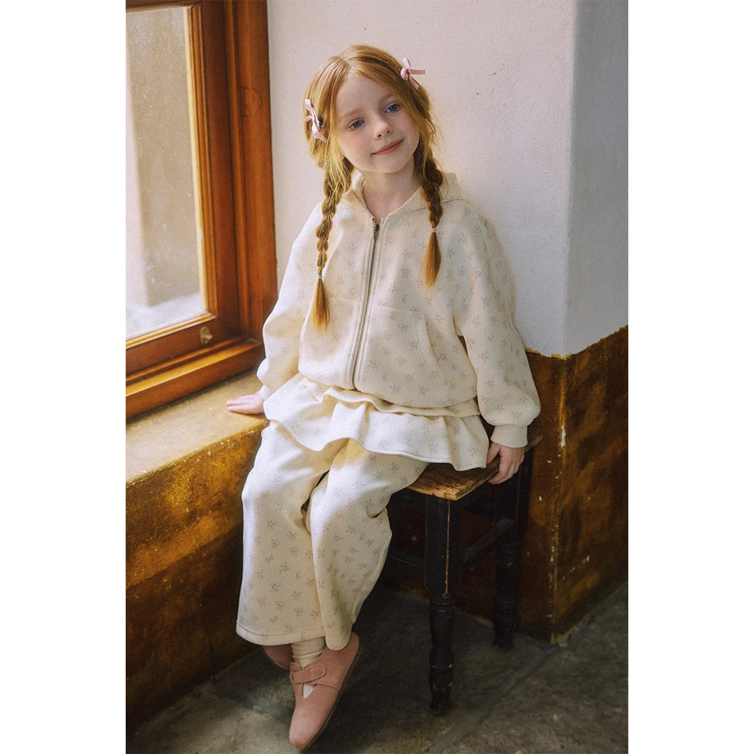 TozGirls豆几妈8/25秋季碎花保暖带帽卫衣开衫卫裤儿童休闲套装