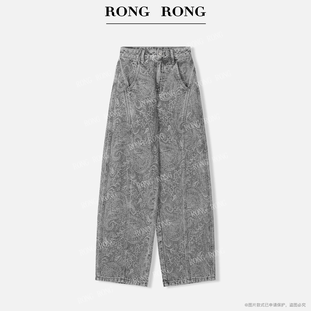 溶溶【山河绘】RONGRONG 高腰艺术提花工艺修腿百搭直筒牛仔裤L257