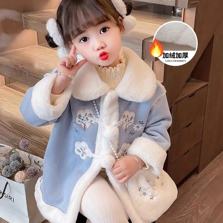 0147女宝宝荷包汉服外套冬装新款洋气女小童中国风加厚保暖拜年服