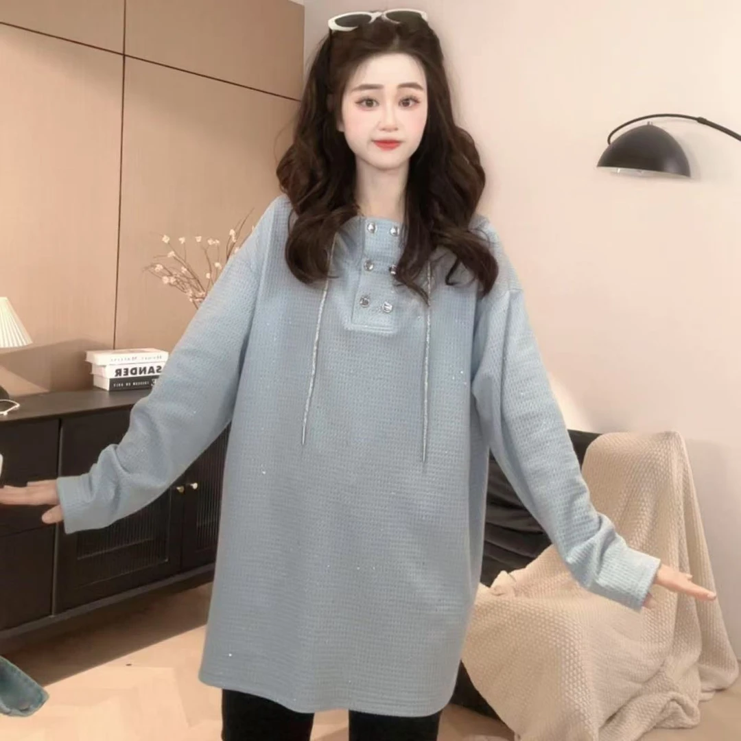 HUIERMAN/慧尔曼时尚设计师款慵懒风减龄亮片连帽卫衣【13140】