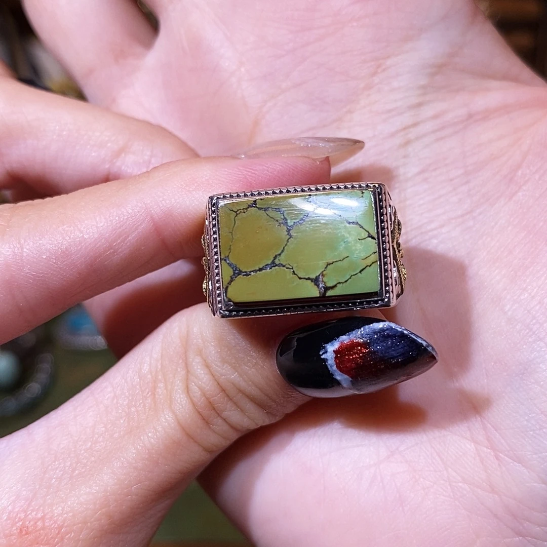 盛***风绿松石银S925镶嵌戒指