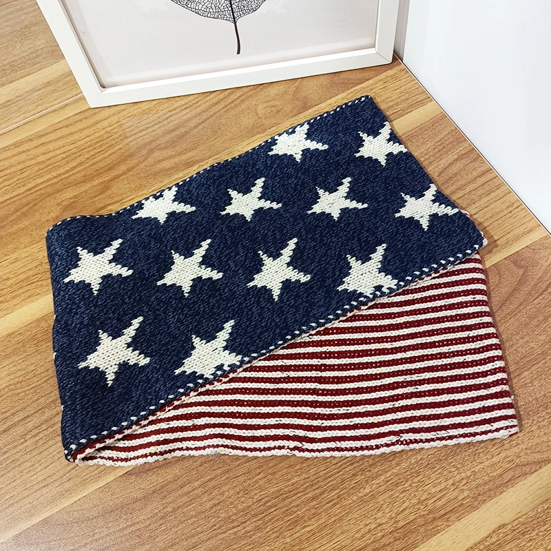 五角星双面保暖围脖针织百搭软糯舒适学生韩版条纹拼色学院风ins