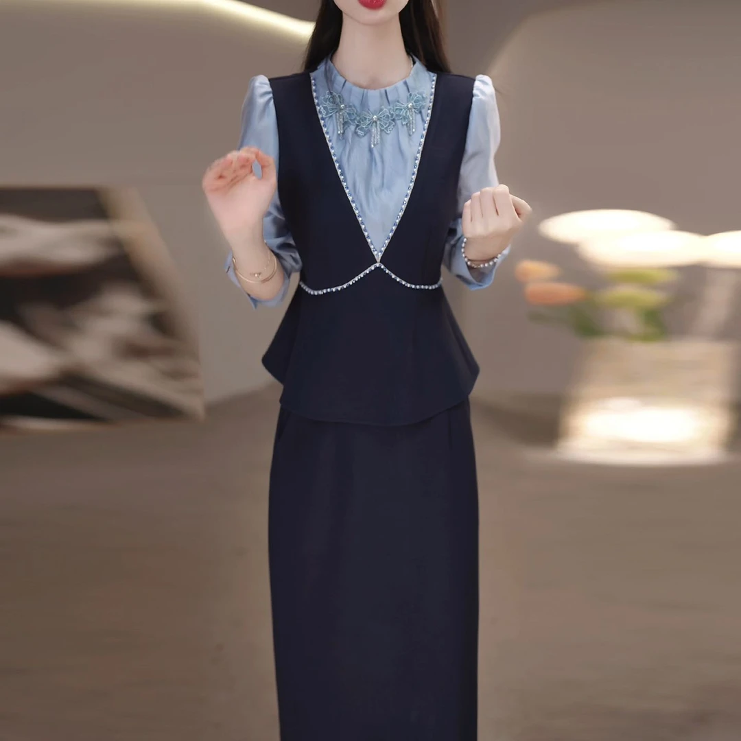 高档木雅精纺两件套礼服裙2025秋季新款时尚洋气修身显瘦套装裙子