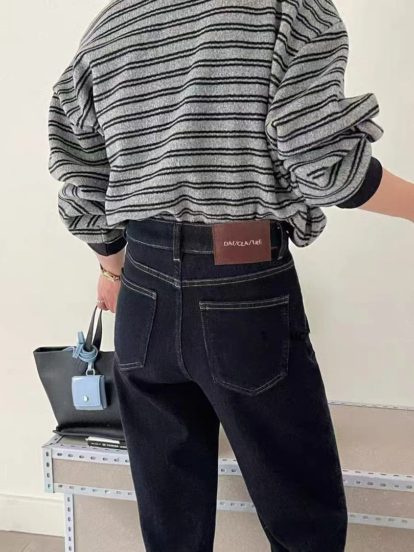 SU【609-2】代A9 愫倩  牛仔裤女早秋高腰弹力丹宁蓝九分法棍裤~