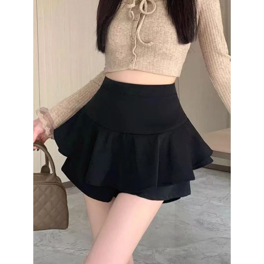 【小九家】大码设计感荷叶边高腰显瘦短裙减龄A字裙裙裤1988