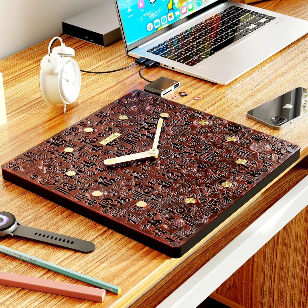 超静音5008立体创意钟表客厅新中式百福文艺国风时钟挂墙家用挂钟