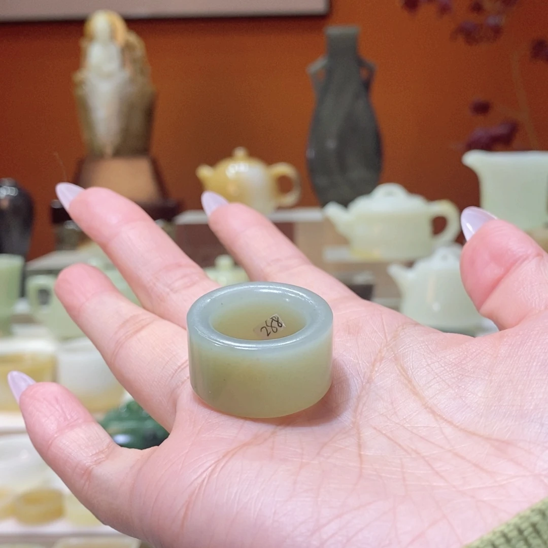 未镶嵌和田玉把件和田玉满翠扳指18.6mm