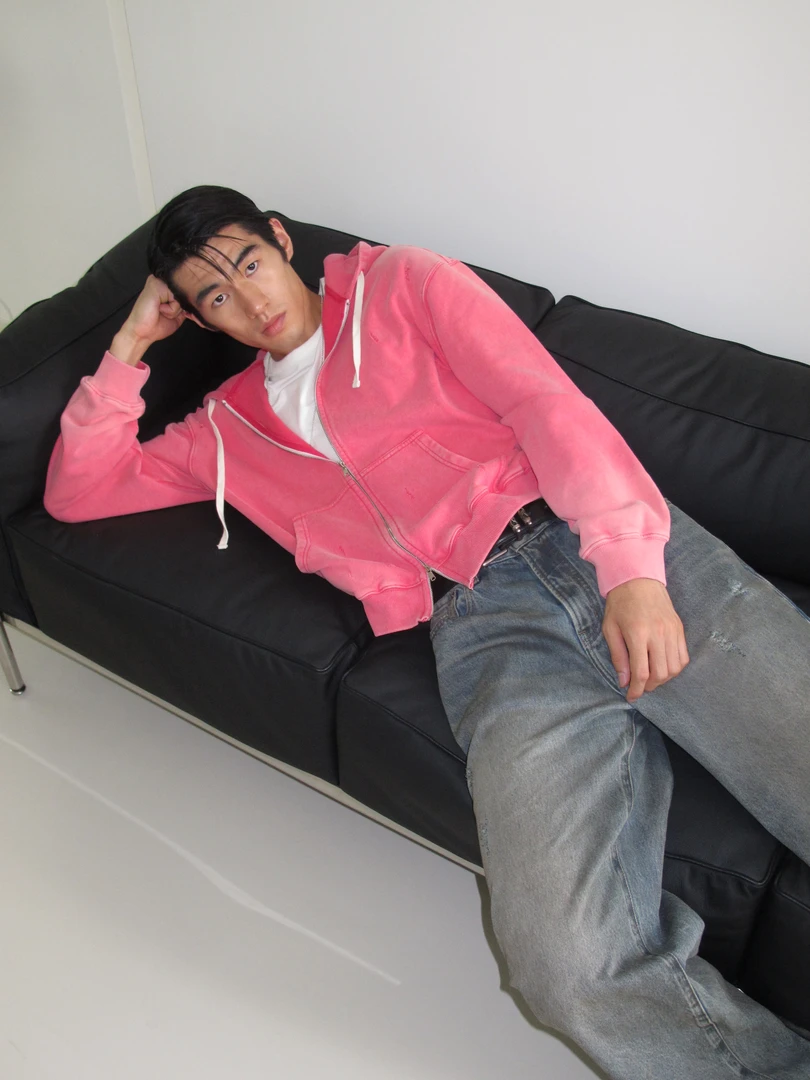 weave 深度沦陷 粉色洗水破坏卫衣秋复古拉链连帽开衫秋冬百搭