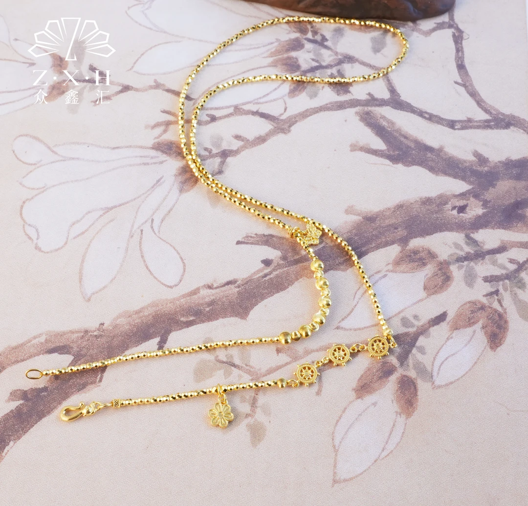 {众鑫汇}足金999  素金蝴蝶太阳花单钩万能链