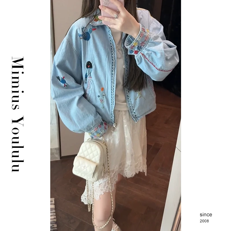 【mimius】肉肉 重工复古刺绣花卉牛仔夹克外套 G02353