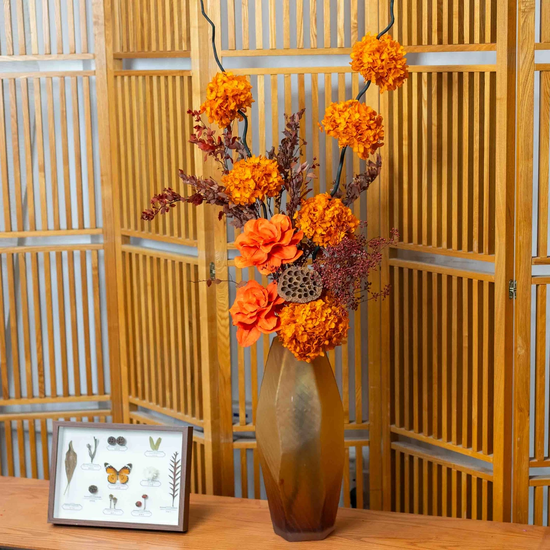 【大展宏图】橙色大空间玄关落地永生花花束1.2米客厅沙发摆件