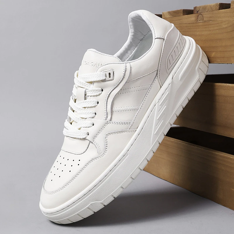 路易圣戈希男鞋透气小白鞋秋季皮面板鞋潮流运动时尚休闲厚底男鞋