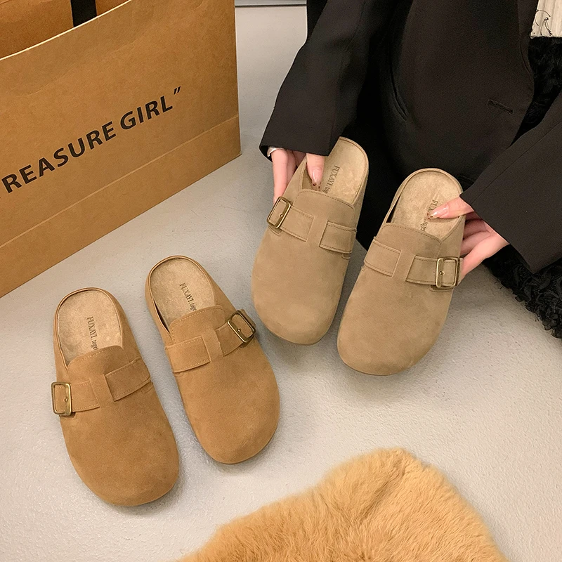 踩屎感包头拖鞋2025秋季新款勃肯鞋厚底半拖软皮软底防滑女勃肯鞋