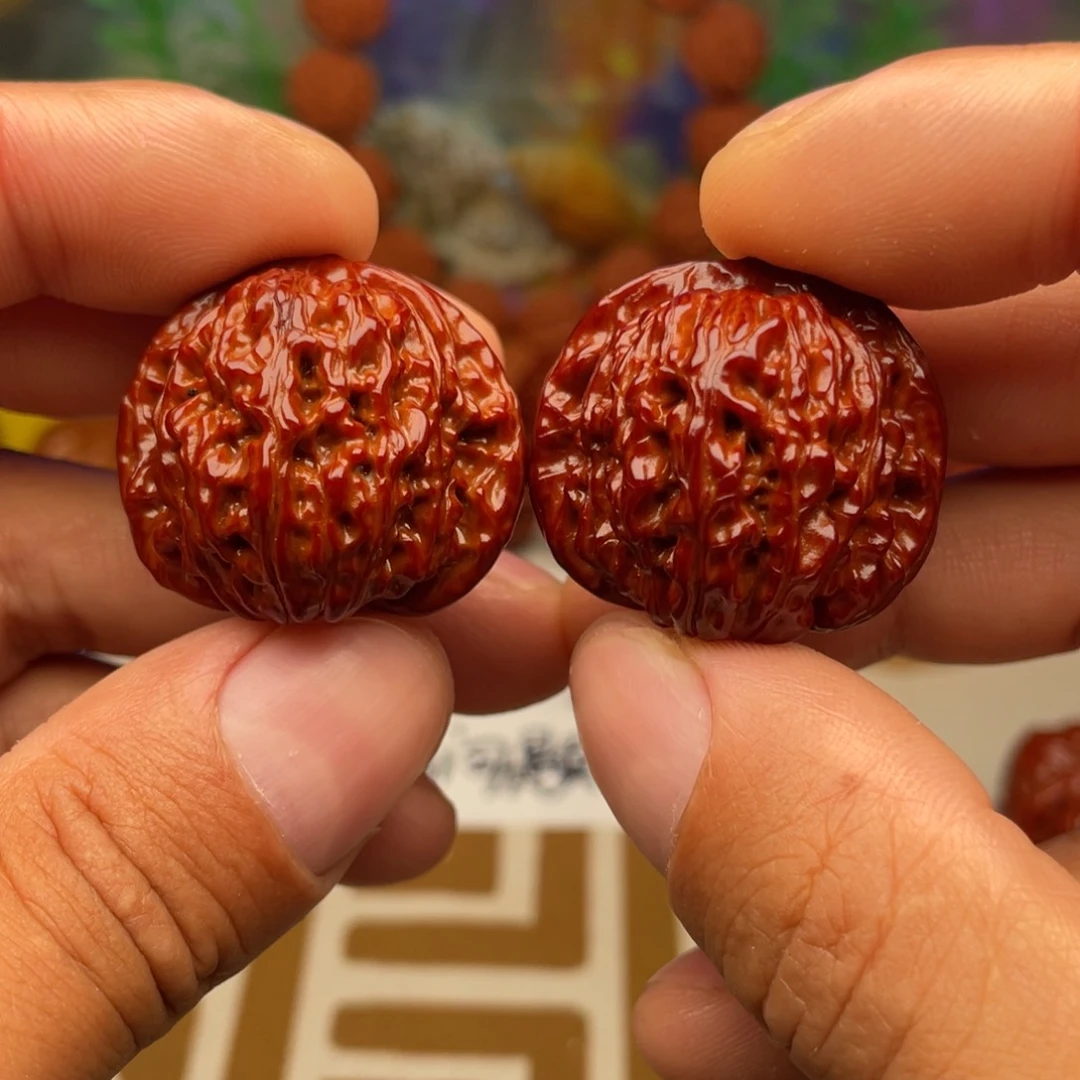 文玩核桃把件边33肚30四座楼全品小手捻红