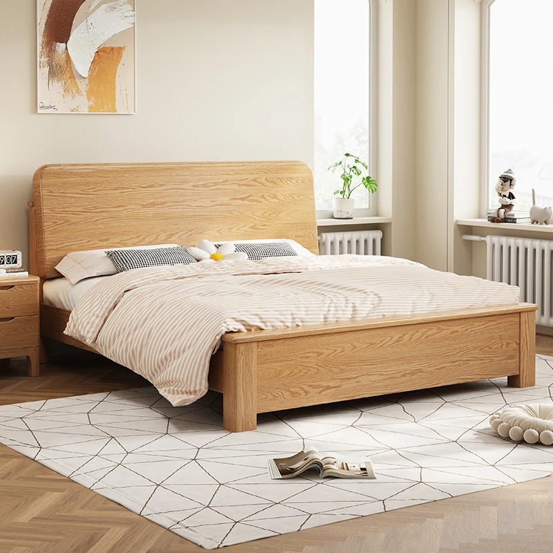 加厚橡木双人床1.8米主卧室简约榫卯满铺床1.5米高箱床全实木