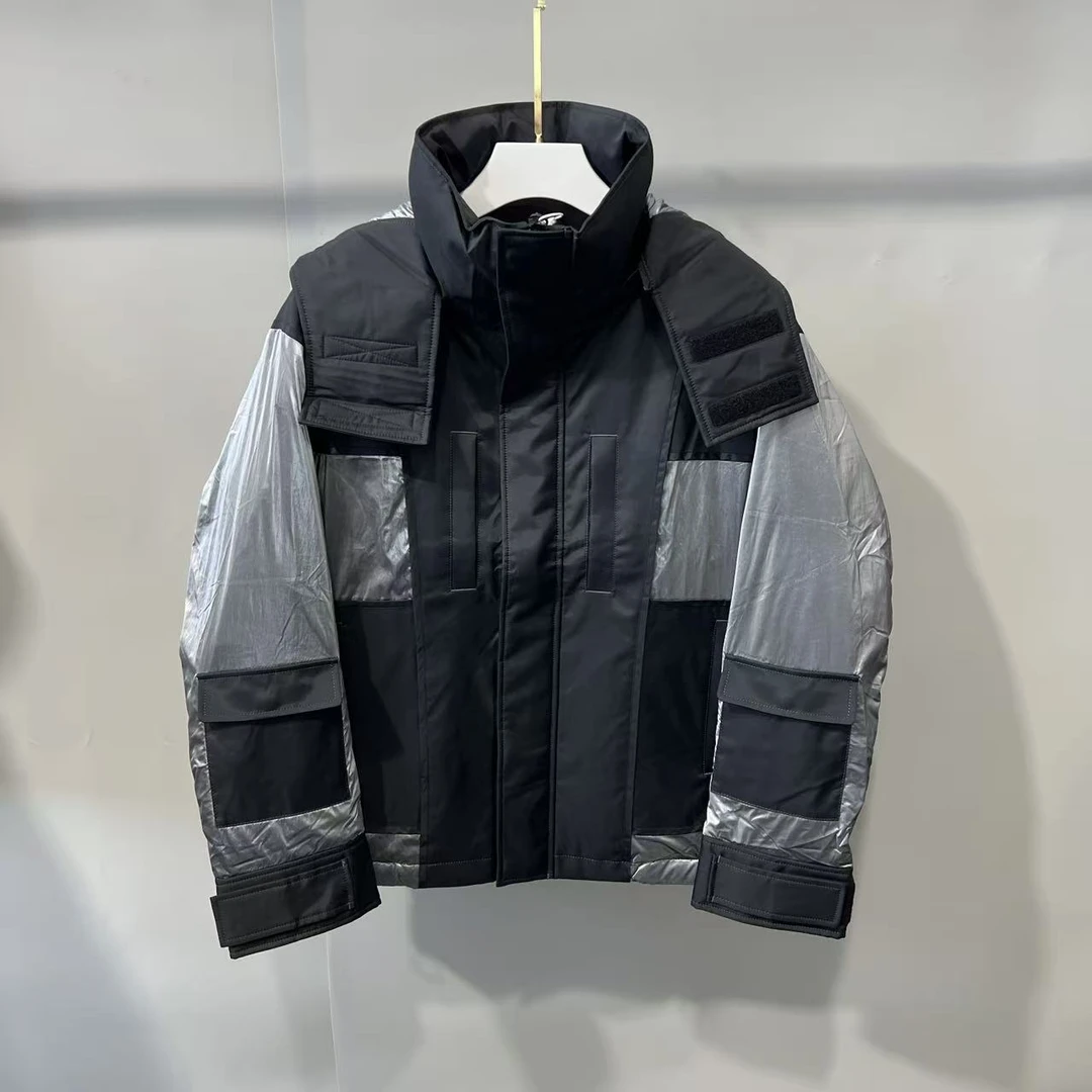 R-7 CN 25秋冬男士灰黑拼色机能风连帽羽绒服 CNEY50242 50242