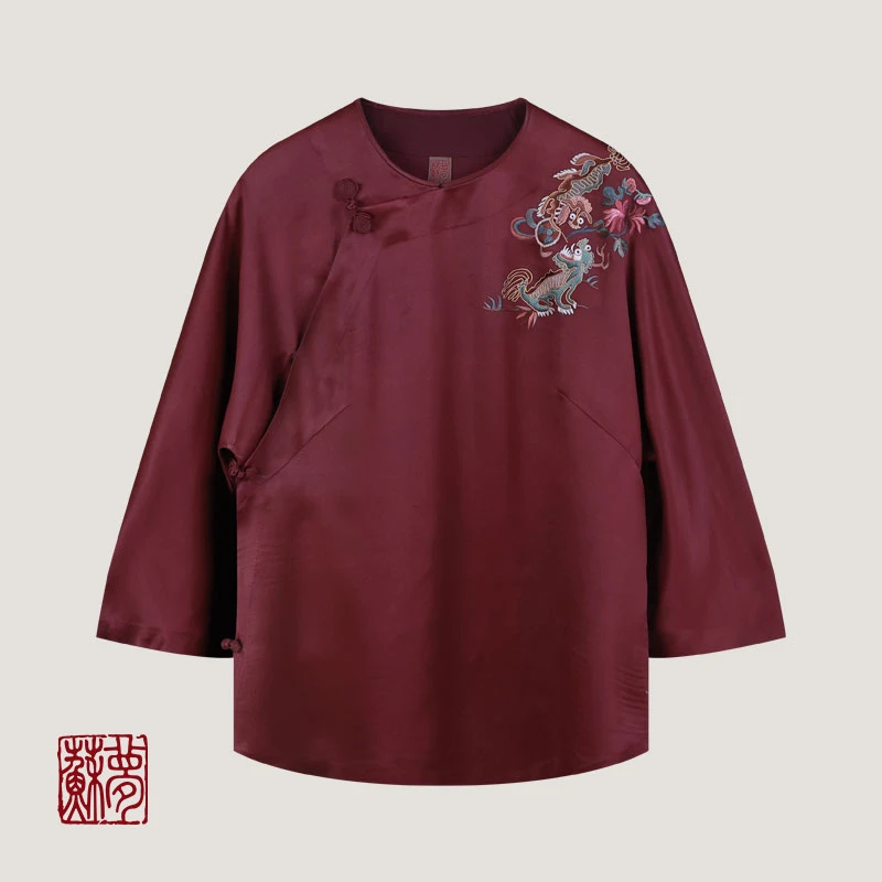 蘇夢【祥麟献瑞】红云纱圆领斜襟中式国风百搭实穿上衣01031588