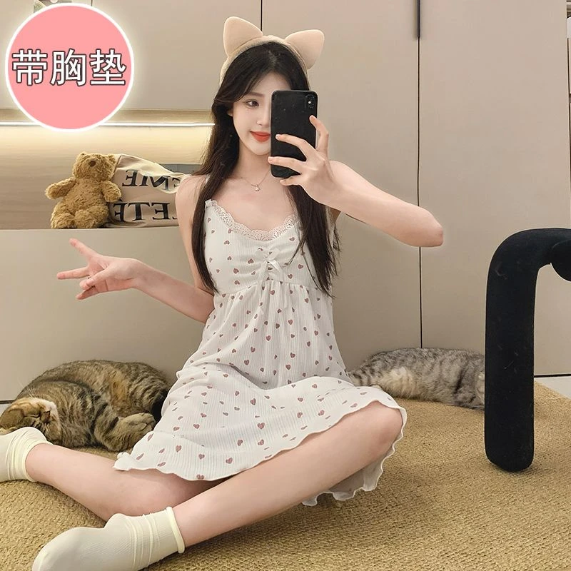 带胸垫可拆卸睡衣女夏季新款吊带裙韩版性感甜美可爱家居服