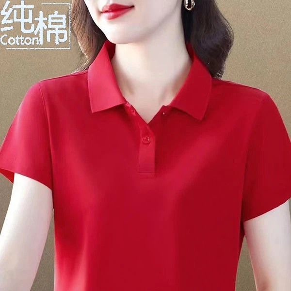 百搭打底女士纯棉polo衫大码女运动休闲夏季短袖显瘦纯色宽松T恤