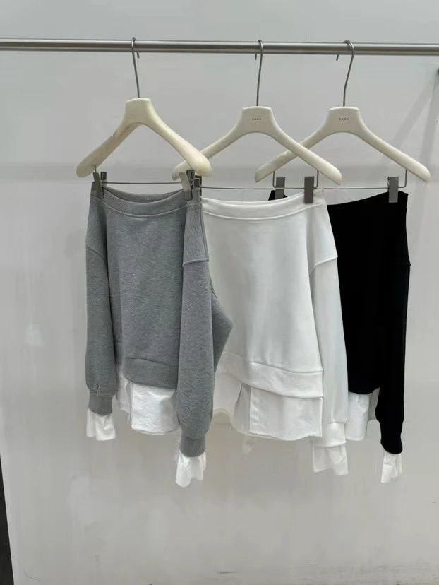 zada@6088 韩系简约百搭拼接斜肩卫衣 6-18