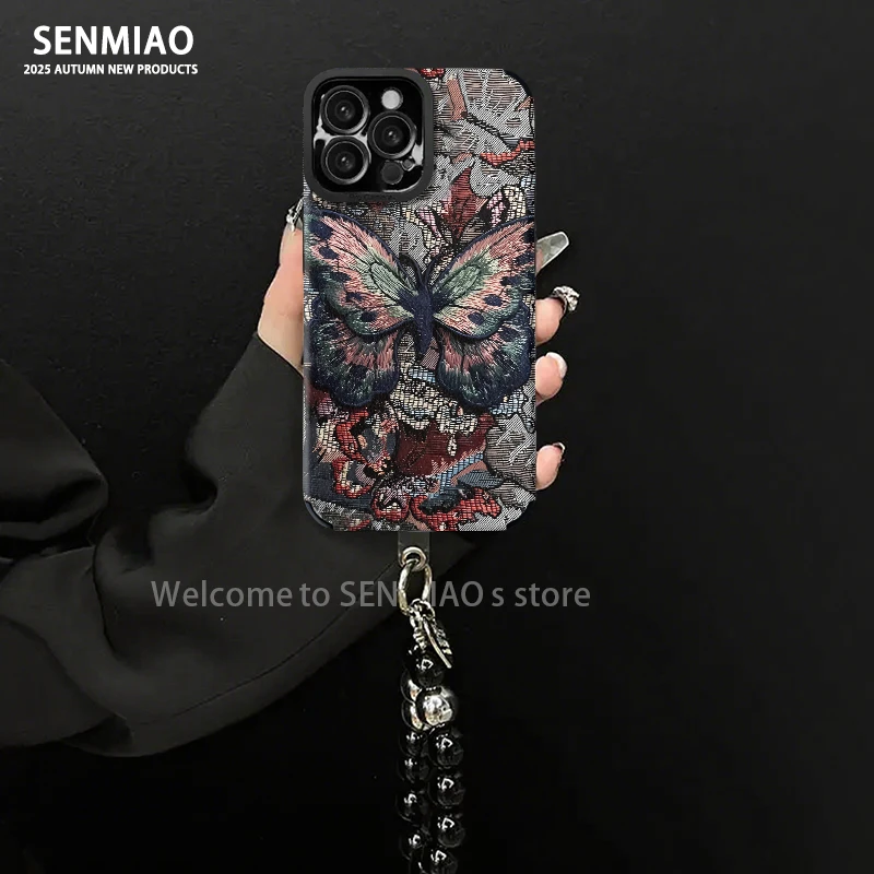 适用【苹果/oppo/华为/vivo/小米】网红复古刺绣蝴蝶防摔手机壳女款
