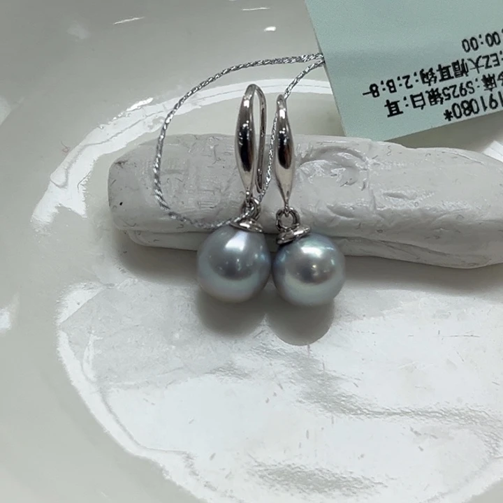 银S925镶嵌耳饰海水珍珠8-9mm21号
