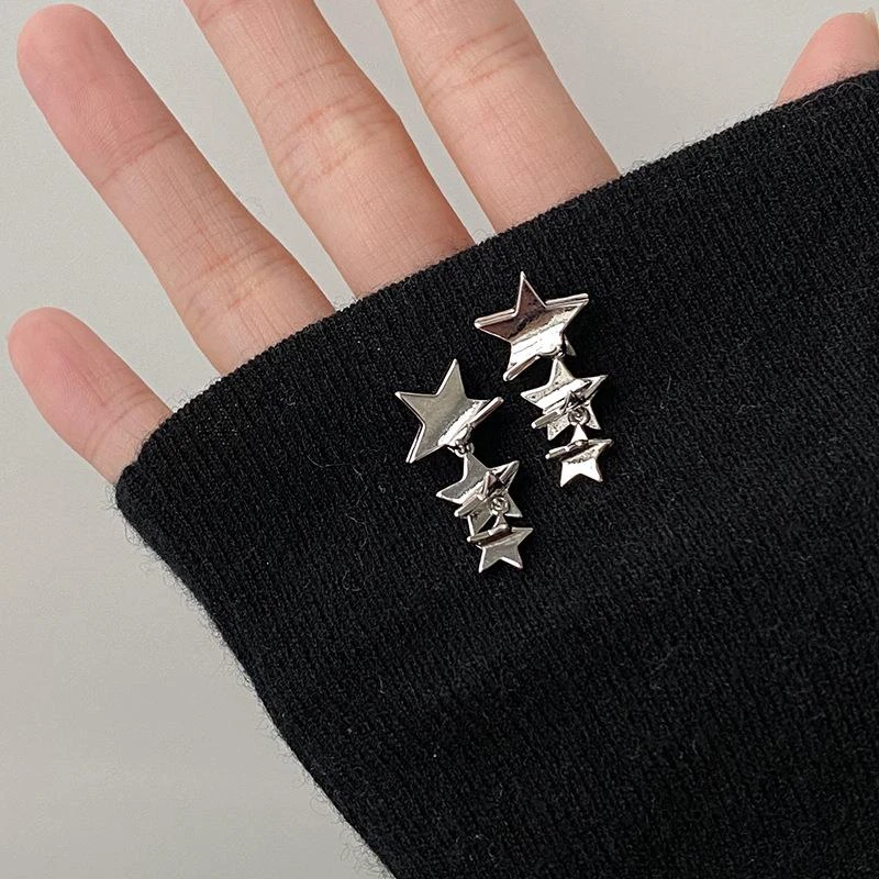 铜合金锆石耳饰 星星串瀑布耳环小众设计感高级感耳钉韩式冷淡风