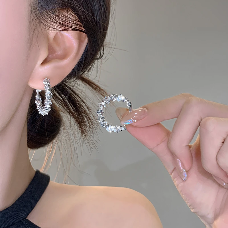 合金耳饰 999纯银耳针碎银子耳圈女轻奢高级感气质款耳环耳饰