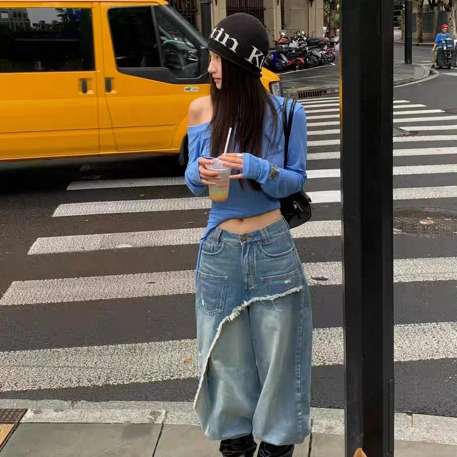 美式气质高级感辣妹斜肩设计感百搭长袖上衣早秋修身显瘦运动上衣