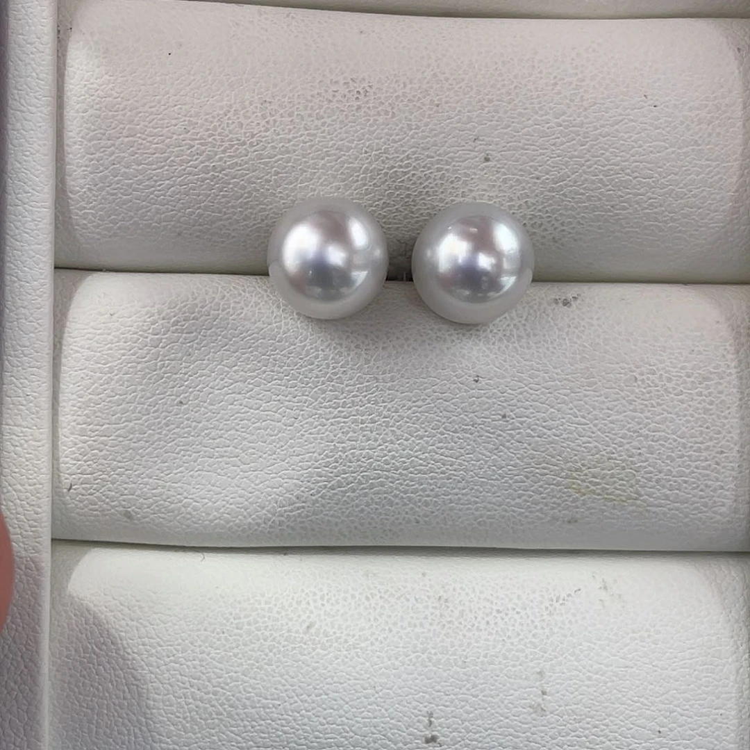 银S925镶嵌海水澳白宝石珠光9.9mm海水珍珠