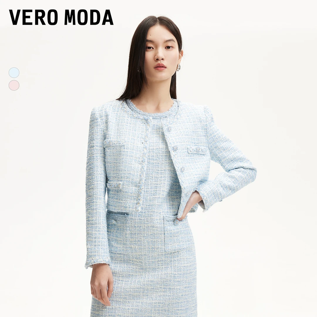 Vero Moda外套2025新款亮丝编织假口袋精致小香风洋气高级感百搭