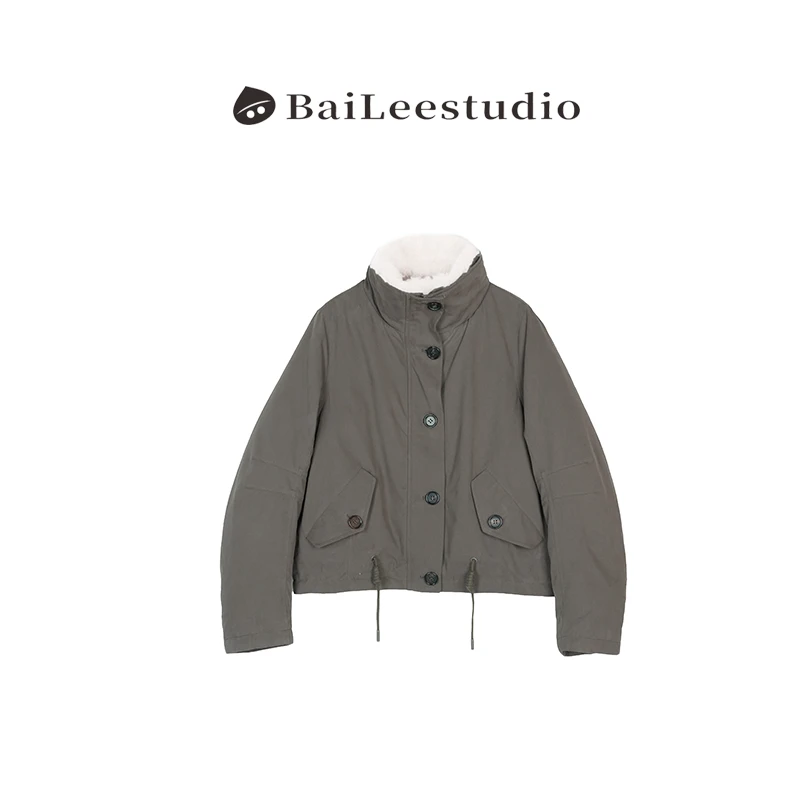 【柏栗良品】2025冬季新款~时尚保暖山羊绒毛领白鹅绒羽绒服女25389