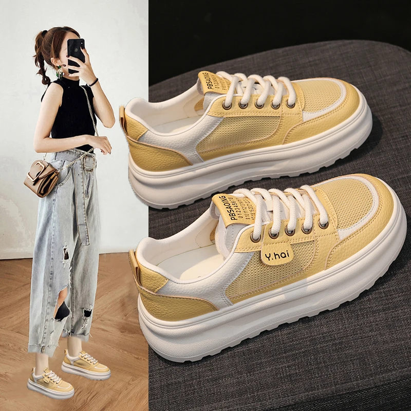 Y.HAI品牌欧若风2025夏季新款厚底增高小白鞋女透气镂空休闲鞋子