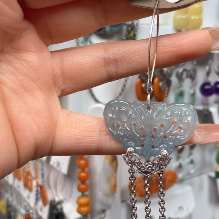 【闪购商品】翡翠耳饰银S925镶嵌一**婪耳饰