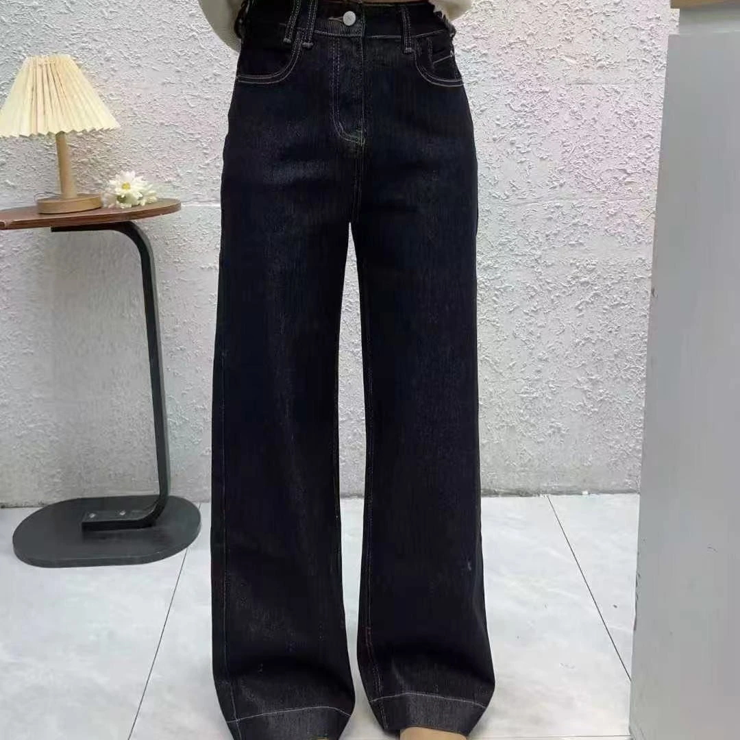 秋季高腰大码显瘦百搭拖地小直筒丹宁牛仔裤女