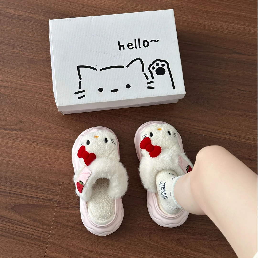 可爱卡通草莓大头厚底包头洞洞鞋女2025冬季新款时尚棉拖鞋学生潮