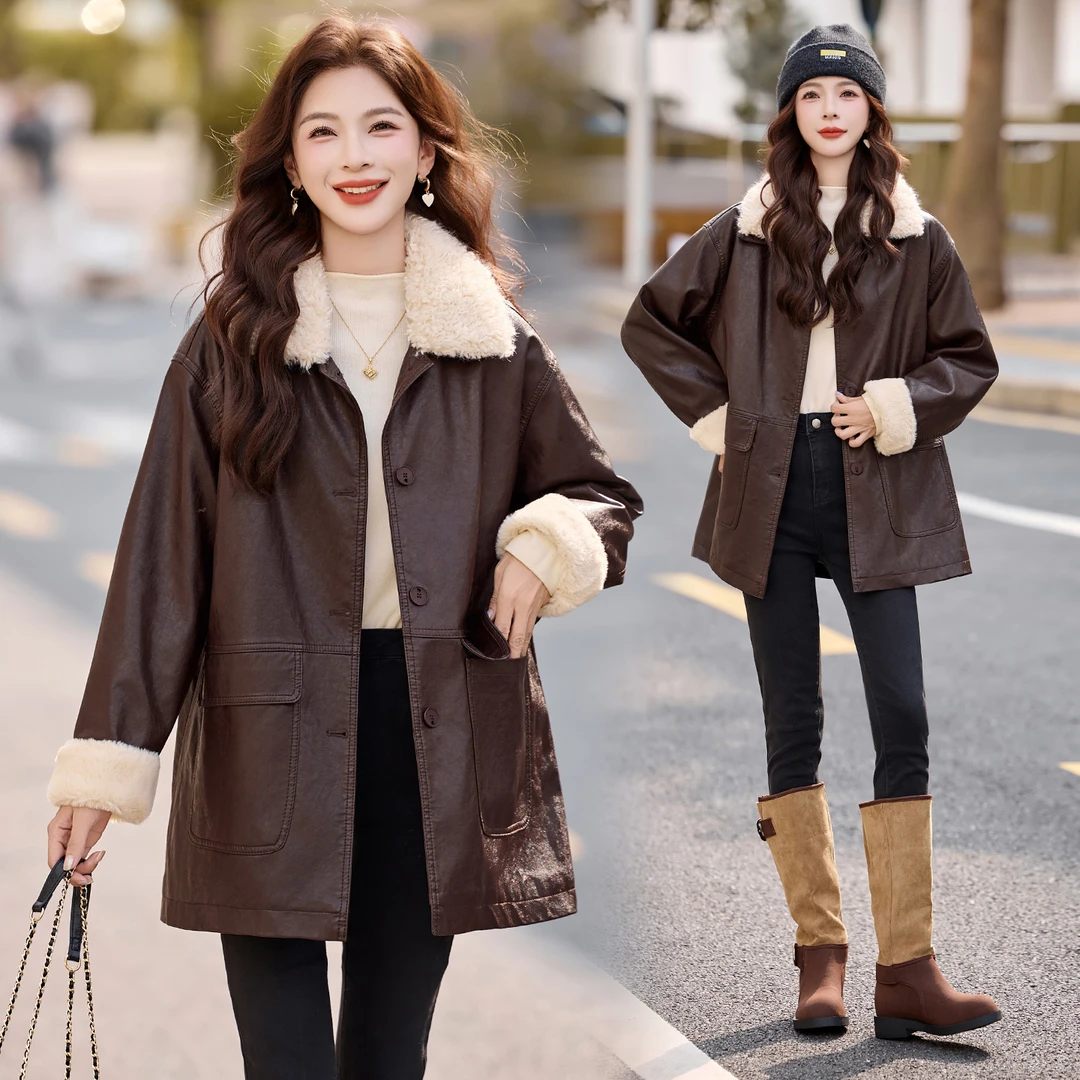 2025年冬季新款时尚大气加厚加绒保暖皮衣外套