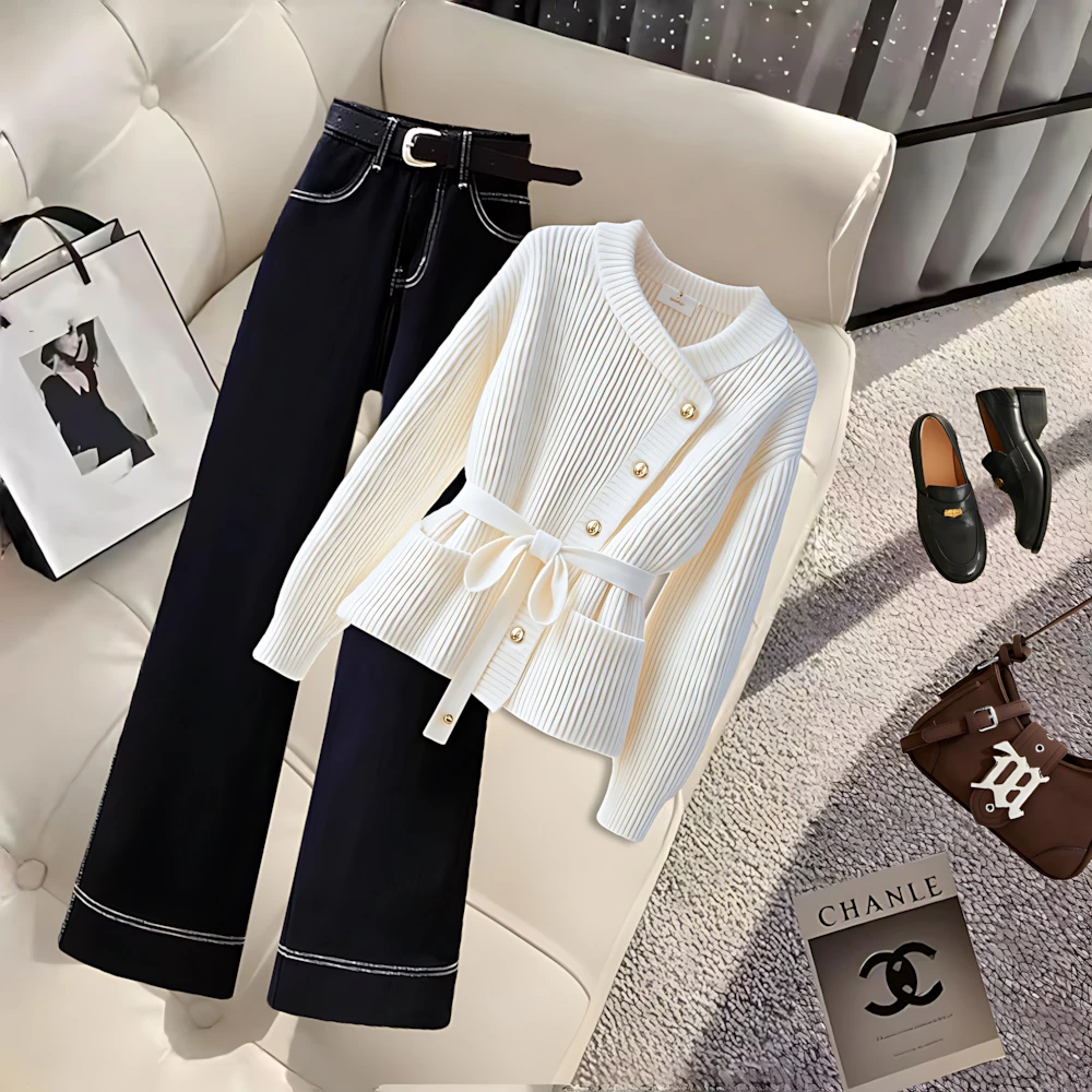 法式气质慵懒风高级感针织上衣高腰显瘦加厚直筒休闲裤子套装女冬