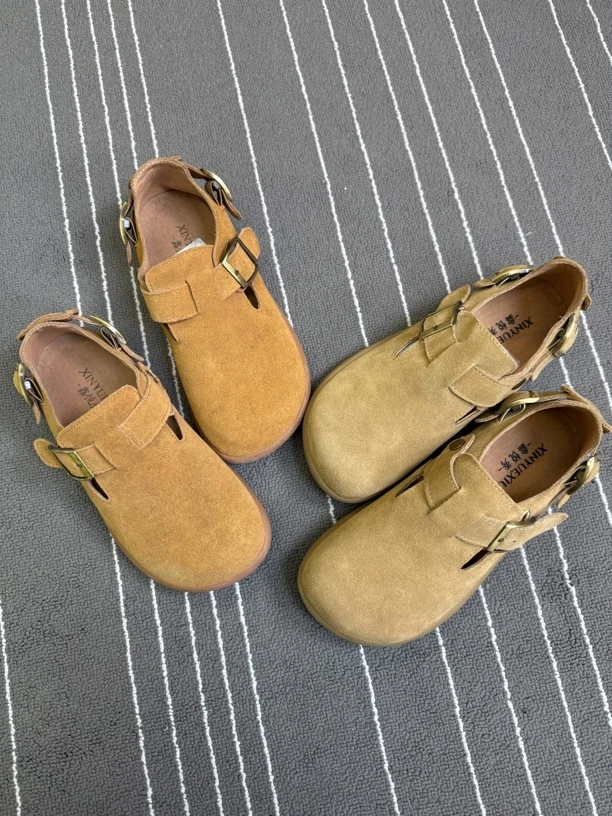 真皮勃肯鞋女厚底懒人鞋2025春季新款磨砂皮大头丑萌鞋复古博肯鞋